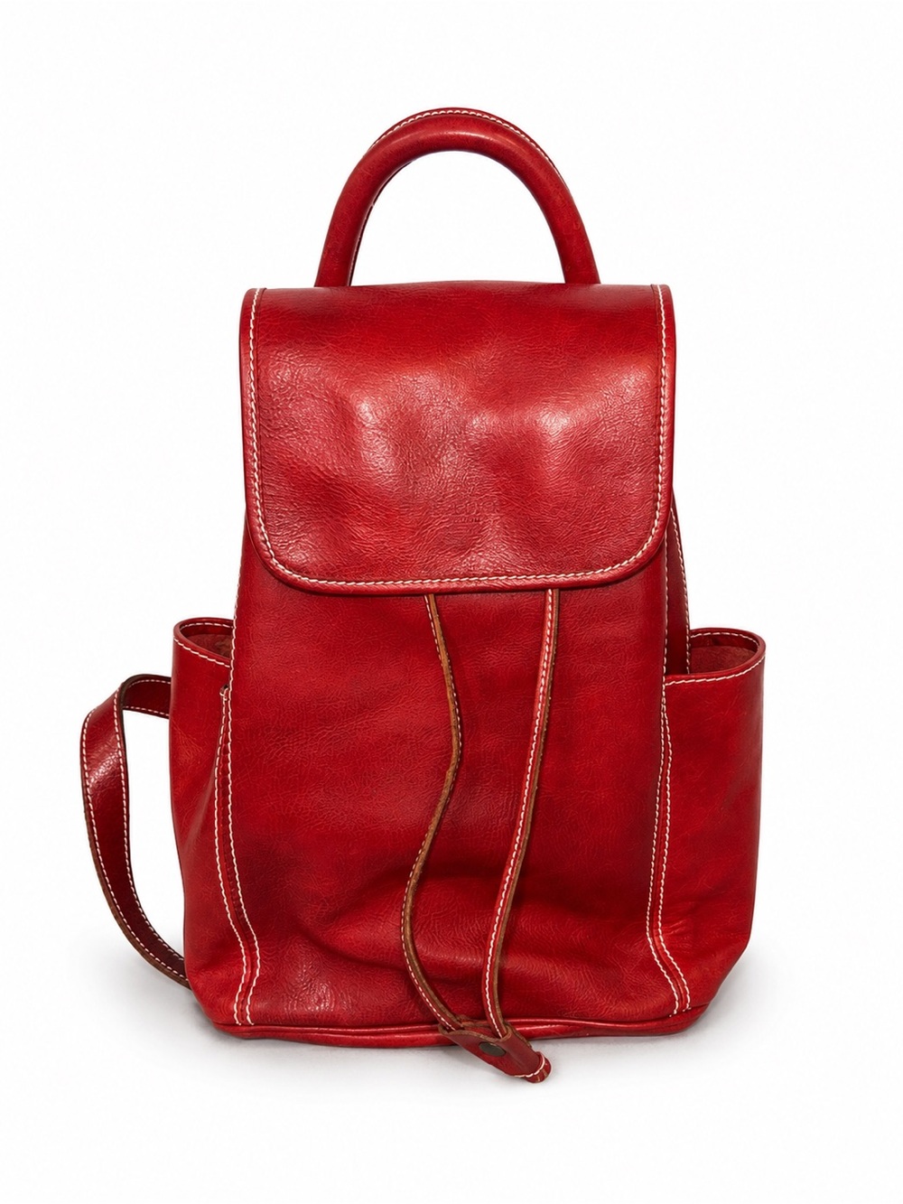 Classic Red Leather Backpack with Top Handle
